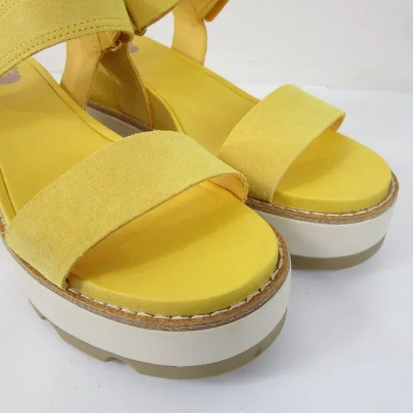 Sorel Womens Yellow White Joanie IV Y-Strap Leather Wedge Sandals Heels Size 8 - Picture 3 of 9